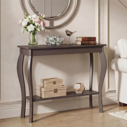 ChooChoo 39" Narrow Entryway Table with Storage Shelf, Espresso | Console Table with Curved Legs, Chic Accent Sofa Table with Shelves for Entryway, Living Room, Hallway