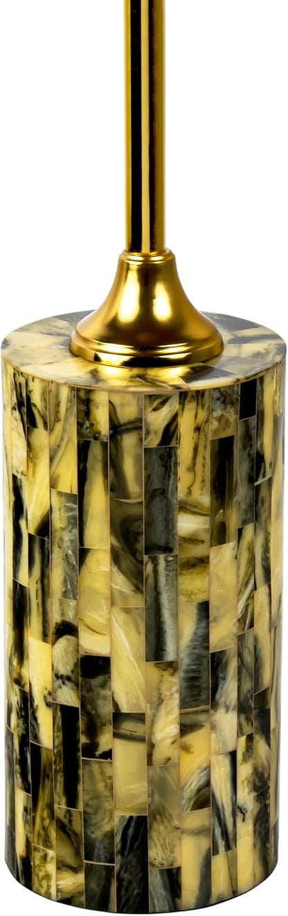 JONATHAN Y Hedda Gold Iron 23.5" Round Pedestal Drink Table with Yellow and Black Mosaic Top, Art Deco Candlestick Accent Side Table for Small Spaces, Living Room, Bedroom END1001A