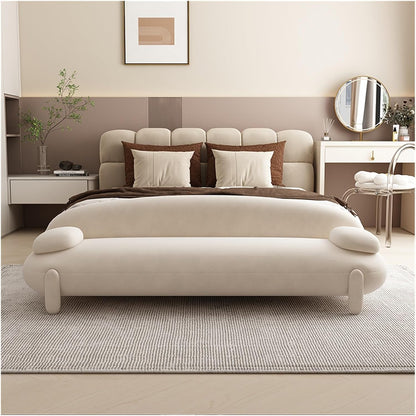 Modern Upholstered Long Bench, Modern Tufted End of Bed Ottoman Wood Frame,Accent for Entryway Dining Room Living Entryway(White,150 * 55 * 60cm)