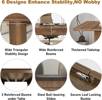 70.8"-110" Extendable Dining Table for 6-12 Person, Wooden Dining Room Table, Modern Extendable Table for Gatherings, Meeting for Small Kitchens, Dining Office Areas(Walnut)