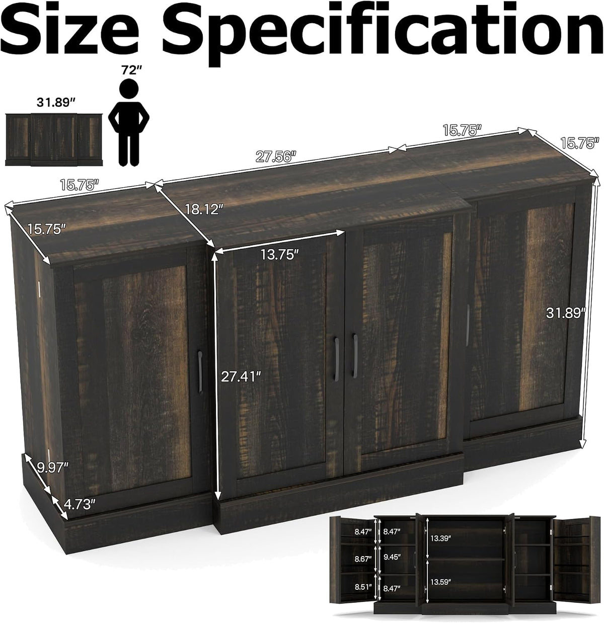 Buffet Cabinet with Storage,59" Large Farmhouse Sideboard Buffet Cabinet with Doors,Kitchen Buffet Storage Cabinet with Adjustable Shelves,Bar Station Table for Kitchen,Dining Room,Living Room