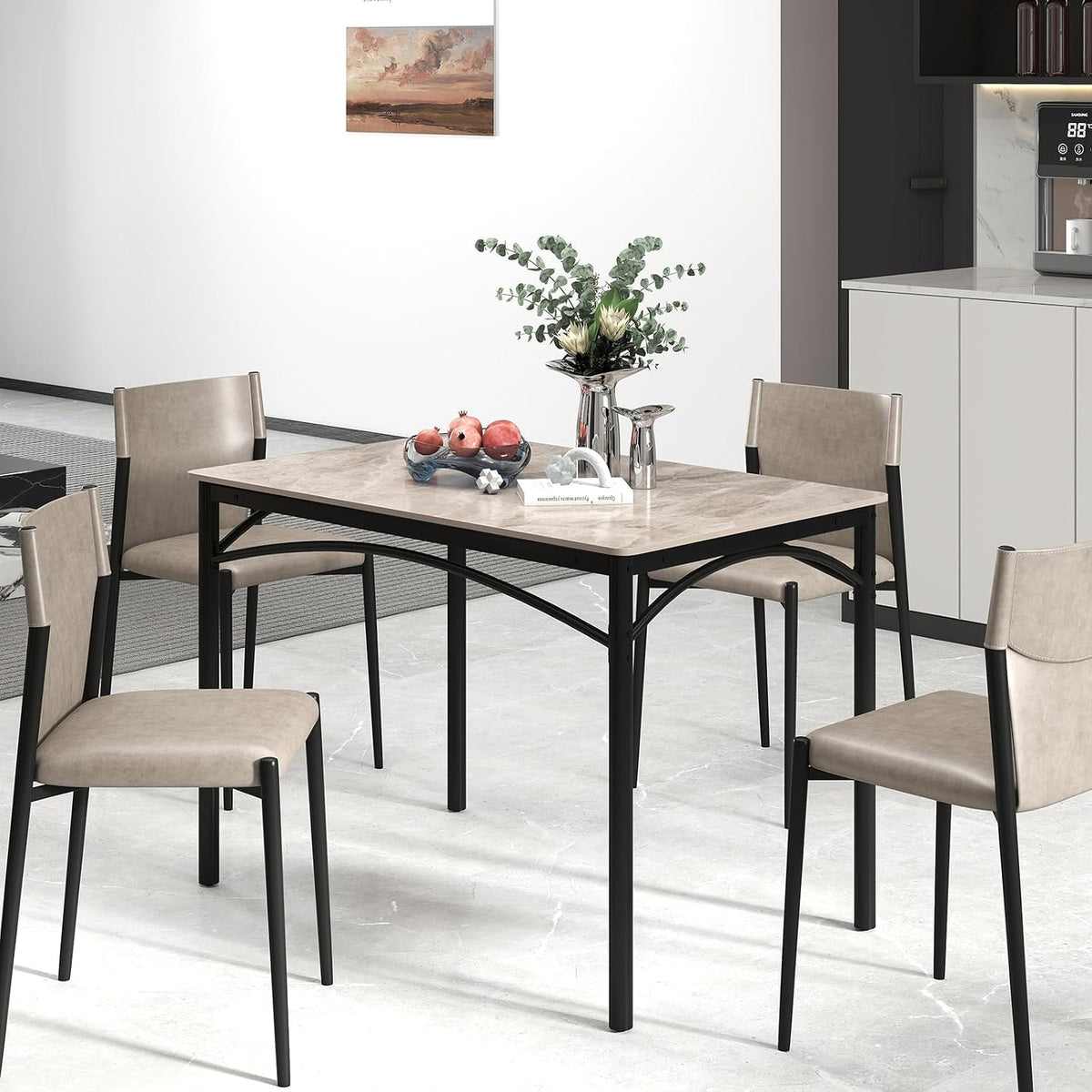 GOFLAME 43” Sintered Stone Dining Table for 4, Rectangular Kitchen Table with Faux Marble Tabletop and Metal Frame, Modern Dining Room Table for Kitchen, Living Room, Restaurant