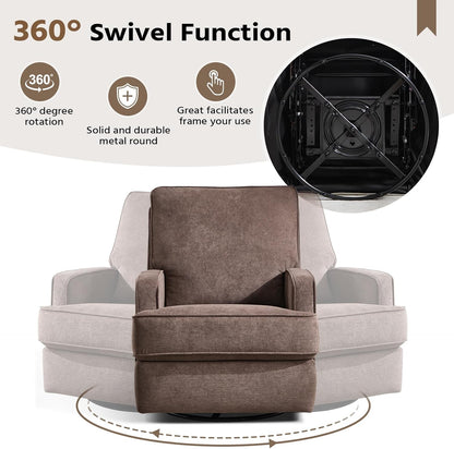 ANJ 360° Swivel Rocker Recliner Chair for Adults, Classic Manual Glider Recliners with Overstuffed Backrest, Upholstered Rocking Reclining Sofa Chair for Living Room, Brown