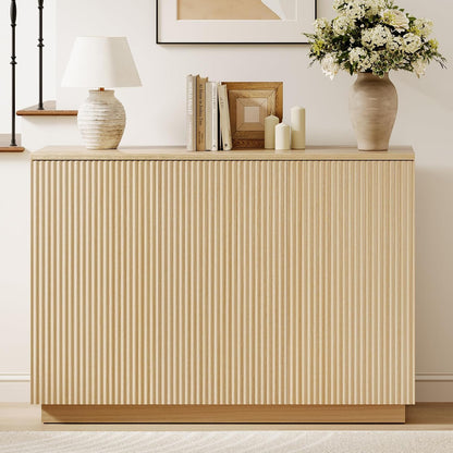 Sideboard Buffet Cabinet with Storage - 47" Fluted Coffee Bar Cabinets Credenza with Adjustable Shelves, Accent Buffets & Sideboards Console, Wood Side Board for Living Room, Kitchen, Entryway