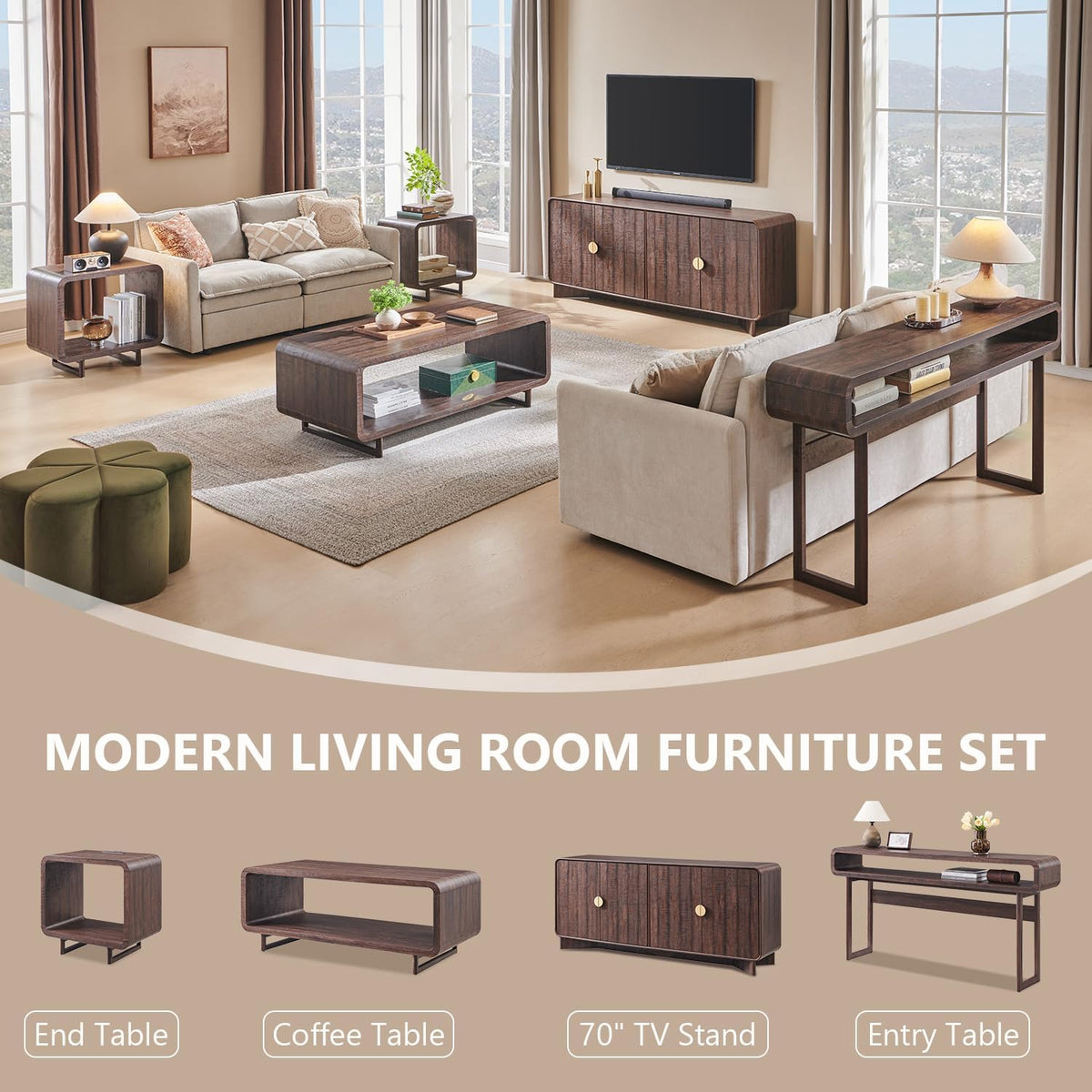 IFGET 63-Inch Long Console Table, Modern Curved Entryway Table, Dark Walnut | 31.5" Tall Entryway Table with Open Storage Shelf, Narrow Wood Sofa Table Behind Couch Table for Living Room, Hallway,Foyer