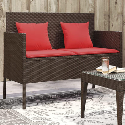 Brown Poly Rattan Patio Storage Bench with Cushions, Outdoor Seating with Waterproof Bag and Gas Spring Lid