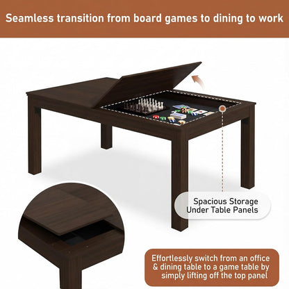 MOUMON 63” Board Game Table for 4-6 Players, Gaming & Dining Table with Removable Tabletop and Felt Pad for Poker Card, Dinner, 55” x 29” Play Area, Rectangular, Walnut, 63”W x 37.4”D x 29.7”H