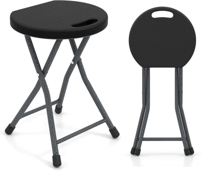 Giantex Folding Stool Set of 2, 18” Height Foldable Bar Stools, Portable Folding Chairs with Built-in Carry Handle, 330lbs Capacity, Indoor & Outdoor Round Stools for Camping RV Party Event (2, Black)