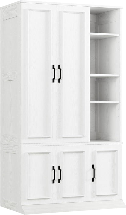 LIKIMIO Armoire Wardrobe Closet 70" H, 5 Doors for Bedroom, White | Wooden Wardrobe with 4 Storage Shelves and Hanging Rod, Clothing Storage Cabinet Organizer Combination