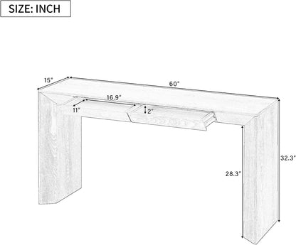 Merax Modern Entryway Table with 2 Concealed Drawers, Natural | Long Farmhouse Console Table with Thickened Legs, Sofa Table Behind Couch, Waterfall Design, for Living Room Hallway