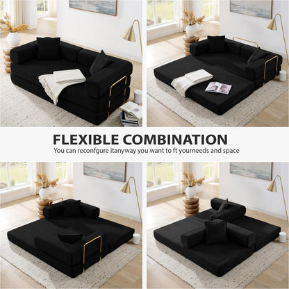 HANXIN 78 Inch Convertible Sleeper Sofa Bed, Folding Floor Mattress Couch with Fixed-Shape Frame, Futon Couch Lounge Loveseat with Pull Out Bed, No Assembly Required (Black)