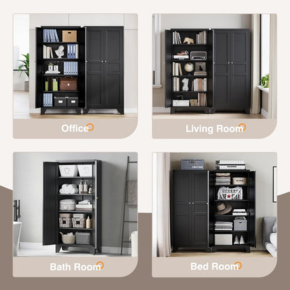 Yizosh Metal Pantry Cabinet,Tall Kitchen Pantry Storage Cabinet with Doors and Adjustable Shelves - 61" Black Cupboard Cabinet for Kitchen, Living Room,Dining Room,Home