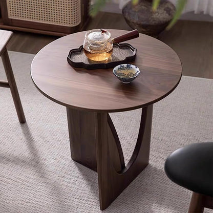 YUNMUAIR-Solid Wood Side Table Round End Table in Walnut Finish Wood Tabletop & Frame 19.68" Tall Farmhouse Side Tables Nightstand for Living Room,Bedroom,Brown