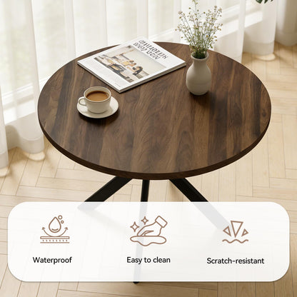 44" Round Dining Table with Chair Set for 4, Modern Mid-Century Dining Table Set of 4, Cozy Dinette Sets with Metal Leg for Kitchen Dining Room Apartment(Walnut Table + Gray Chairs) | Cushioned Minimalist Gray Chairs of 4, Mid-Century Walnut Tabletop