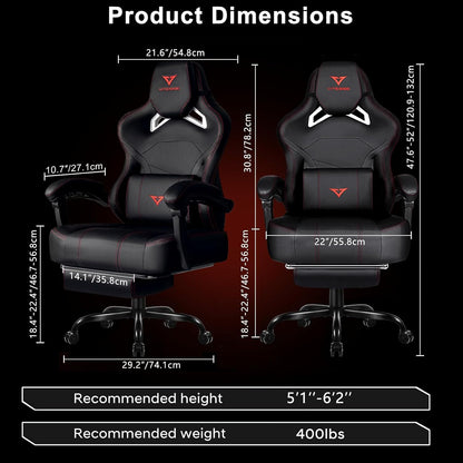 VITESSE Big and Tall Gaming Chair 400lb Capacity with Footrest | Racing-Style High Back Video Game Chair for Adults, PU Leather Computer Chair with Oversized Headrest for Gaming and Work