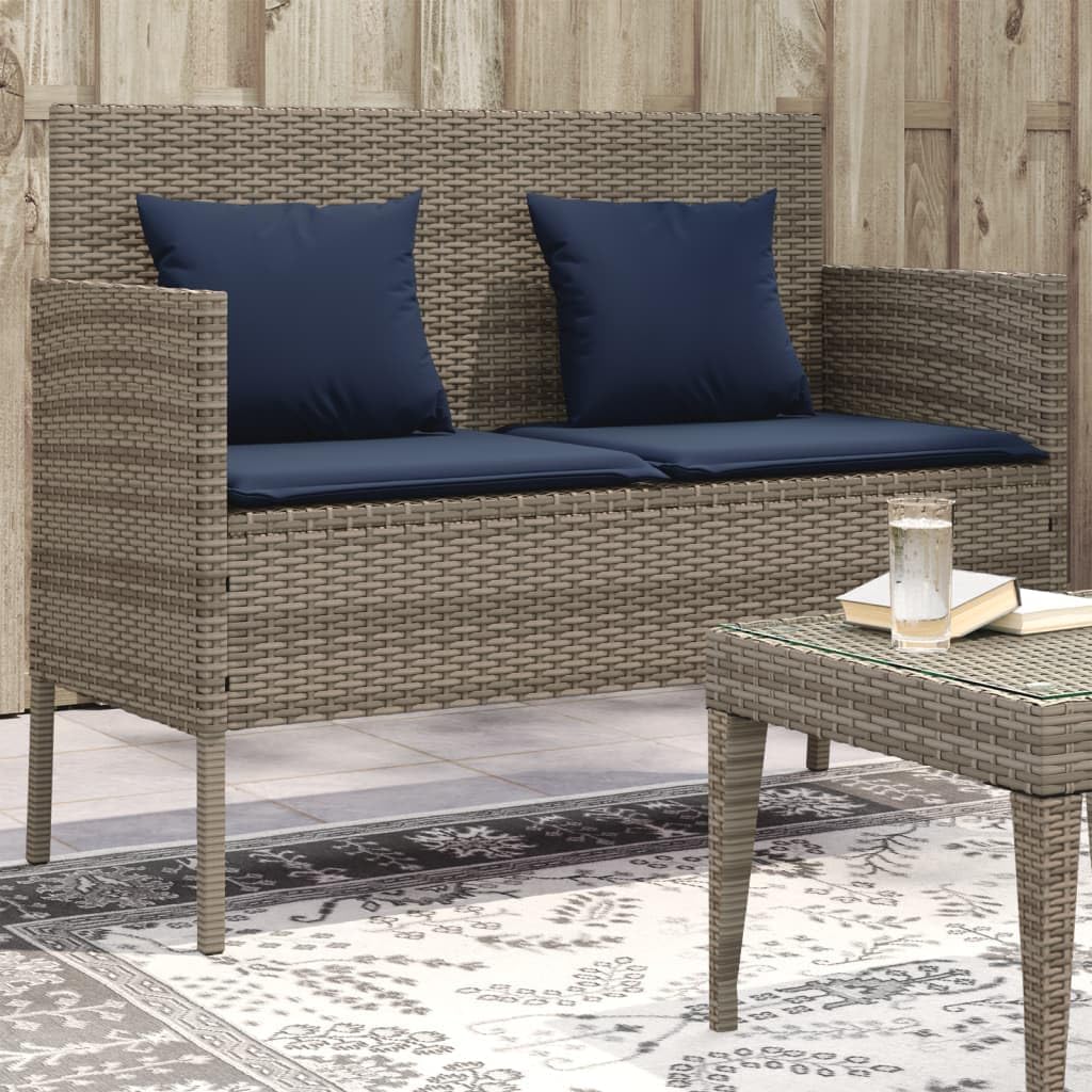 Gray Poly Rattan Patio Storage Bench with Cushion, Outdoor Seat with Waterproof Storage Bag for Cushions and Towels