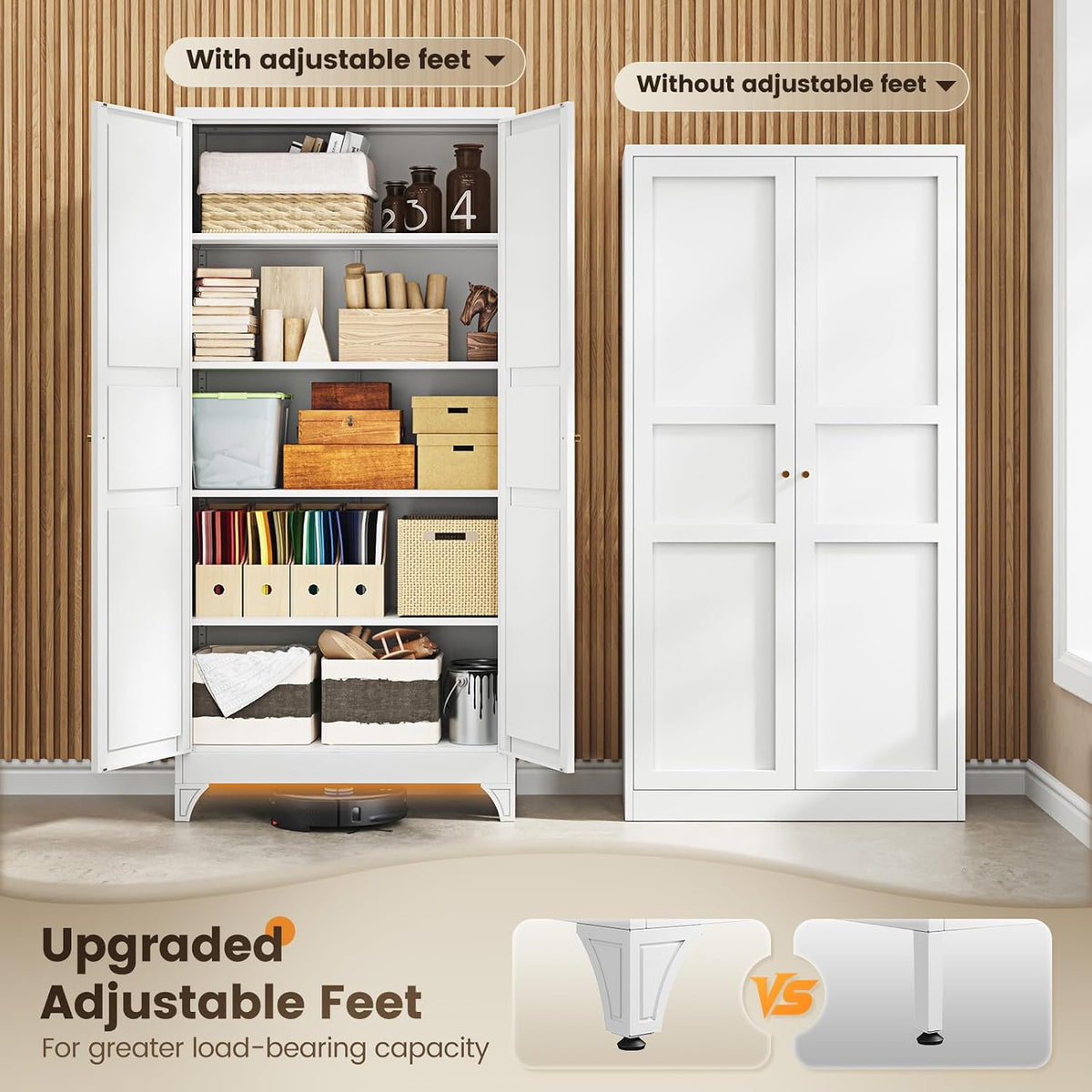 Yizosh Metal Storage Cabinet Kitchen Pantry Cabinet 4 Adjustable Shelves Kitchen Pantry Cabinet for Livingroom Pantry Bathroom Kitchen 75.6" H x 35.4" W x 17.7" D White