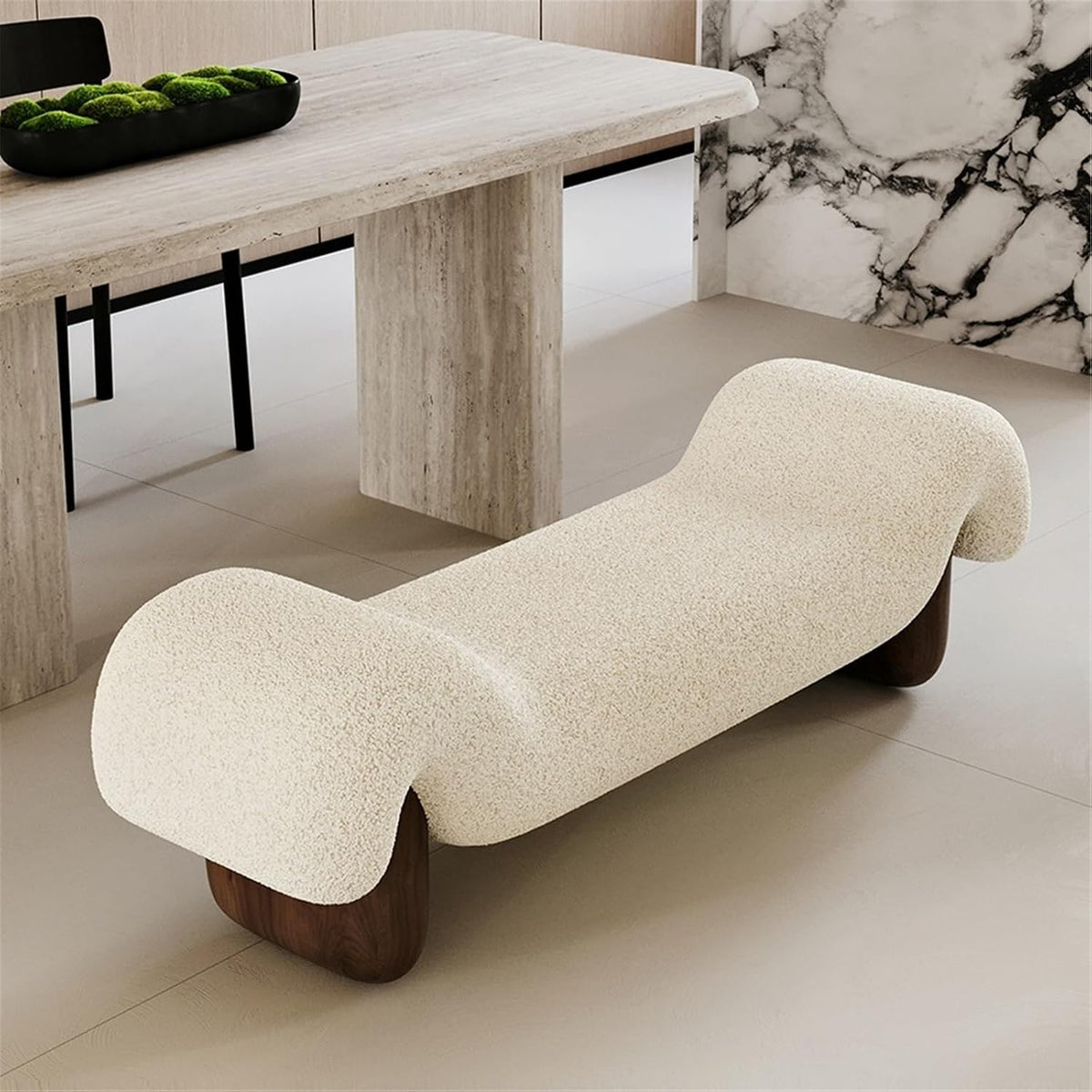 Modern White Wooden and Fabric Sofa Stool Retro Style for Changing Shoes Bedroom Bedside and Dressing Room Entryway(Small)