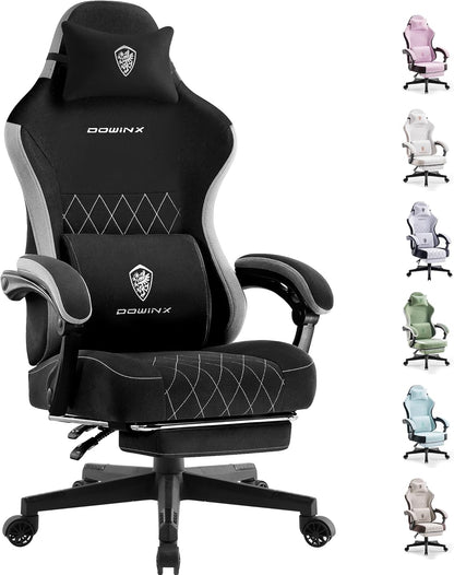 Dowinx Fabric Gaming Chair, Ergonomic Computer Chair with Footrest and Pocket Spring Cushion, Height Adjustable Video Gamer Chair with Lumbar Support for Adults, Black