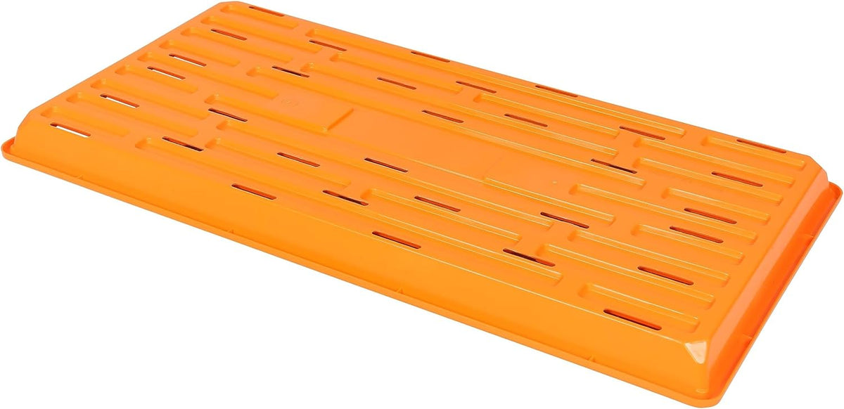 SUNPACK 10" x 20" Heavy Duty Shallow Plastic Seed Starting Tray, Orange, 1" - Lined with Drainage Holes for Excess Water and Aeration, Ideal for Greenhouses or Indoor Gardening
