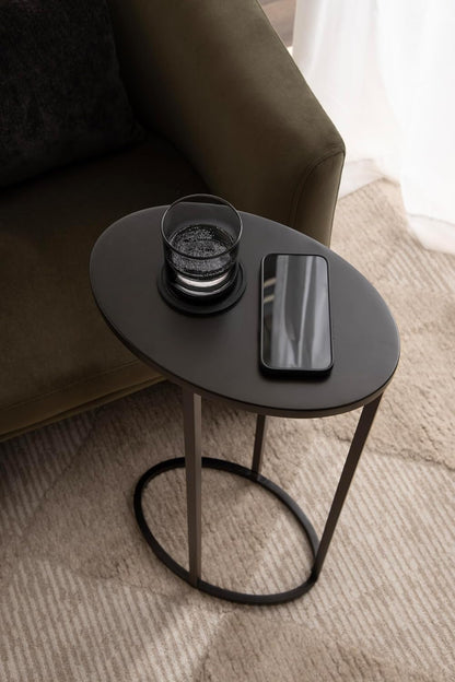 Kate and Laurel Natalli Modern Glam Metal Oval C-Table, 14 x 9 x 28, Black, Transitional Elegant Round C-Shaped Side Table for Use as Bedroom or Living Room Decor