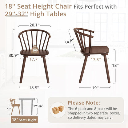 LUE BONA Walnut Dining Chairs Set of 2, Farmhouse Wood Dining Chairs with Semicircular Backrest, Spindle Dining Chair for Kitchen and Dining Room, 18 Inch