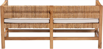 Bali & pari Ismael Accent Bench - Handwoven Seagrass Accent Seating with Mahogany Wood Frame, Raised Back Bench for Entryway or Living Room
