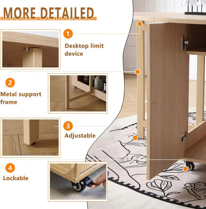 COMUHOME Wood Round Folding Dining Table with 4 Chairs, 47.3" Folding Table and Chairs with Storage Shelf Metal Legs for Home Dining Room Living Room, Space Saving Foldable Dining Table with 4 Chairs