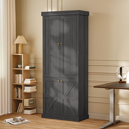 Vyre 70.8" Tall Kitchen Pantry Cabinet with Doors, Farmhouse Modular Storage Cabinet with 4-Tier Adjustable Shelves, Large Storage Cabinet for Kitchen or Living Room, Set of 2, Black