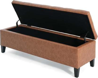 Christopher Knight Home Ottilie PU Leather Storage Ottoman Bench, Wooden Rectangular Ottoman with Storage, Bedroom End of Bed Foot Stool, Entryway Ottoman Footrest, Living Room Extra Seat, Brown