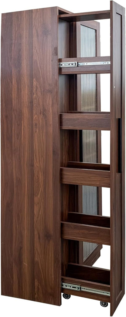 ZeHuoGe Kitchen Pantry Cabinet with Multi-Functional Pull-Out Multi-Tier Storage Shelf,Farmhouse Storage Cabinet with Glass Doors,Pantry Organizers for Kitchen, bar Cabinet,Dining Room