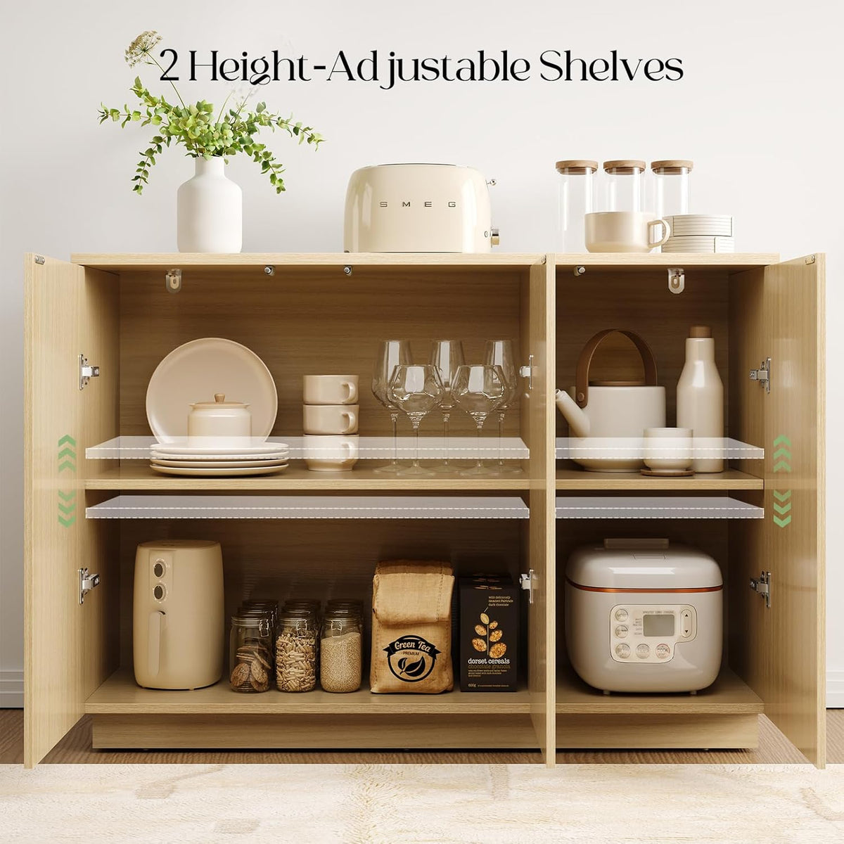 Sideboard Buffet Cabinet with Storage - 47" Fluted Coffee Bar Cabinets Credenza with Adjustable Shelves, Accent Buffets & Sideboards Console, Wood Side Board for Living Room, Kitchen, Entryway