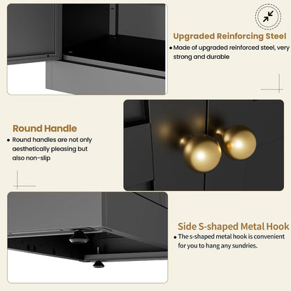 Kitchen Pantry Cabinet, 61" H Storage Cabinet with Doors and Adjustable Shelves, Spacious Cupboard with 2 Handles, Metal Kitchen Cabinet for Dining Room, Living Room,Black