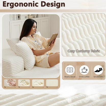 55"L Oversized Round Chair Lounge Chaise Indoor,Corduroy Deep Seat Cloud Large Circle Sofa Chair,No Assembly Required,Cloud Large Circle Chair,Fluffy Modern Sleeper Sofa Bed for Reading (White)