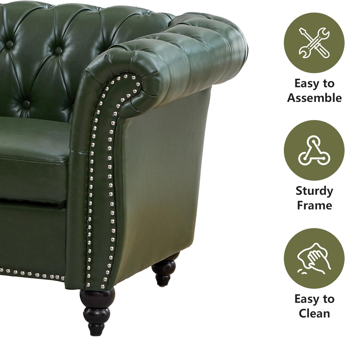 QHITTY Accent Sofa, Chesterfield Loveseat Modern Leather Couch Upholstered Sofa with Tufted Back for Living Room Furniture (Green)