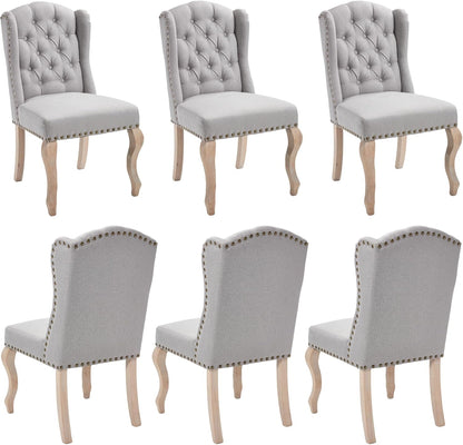 chairus Tufted Upholstered Parsons Dining Chairs Set of 6, Grey Linen | Linen Upholstery, Tufted Wingback, Solid Wood Legs, Nailhead Trim, High Back, French Country Kitchen Chairs for Dining Space