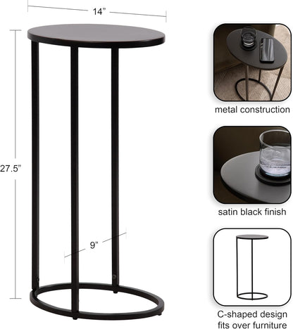 Kate and Laurel Natalli Modern Glam Metal Oval C-Table, 14 x 9 x 28, Black, Transitional Elegant Round C-Shaped Side Table for Use as Bedroom or Living Room Decor