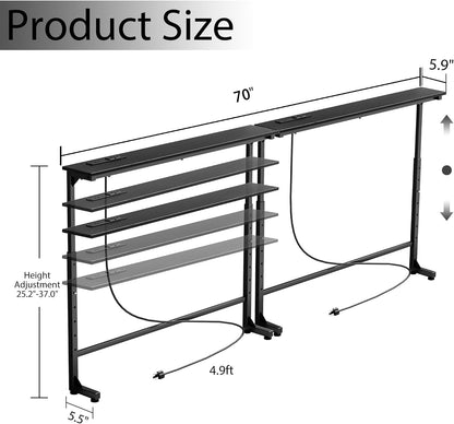 Keelian 70 inch Behind Couch Table with Outlets Adjustable Sofa Table Black | Adjustable Height(25"-37"),Skinny Couch Shelf with Charging Station,Long Entryway Tables for Living Room