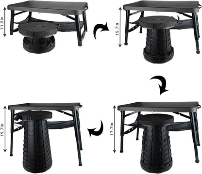 Folding Table and Stool, Small, Black, 4 Foot Outdoor Portable Table, Adjustable Height, Camping, Picnic, RV Table, 55lbs Load-Bearing, Lightweight