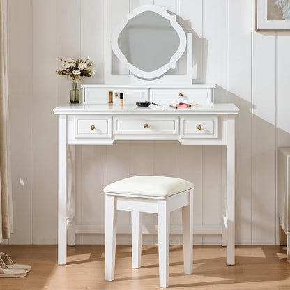 GOWE Vanity Table Set White Modern Contemporary Comfortable Upholstered for Living R...