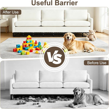 12 Pack Under Couch Blocker for Pets, Adjustable Furniture Under Bed Blocker with 30 Ties, Plastic Couch Barrier for Dogs, Cats and Small Items, Black