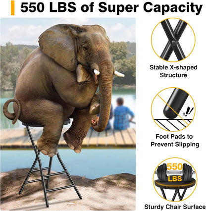 TAVR Furniture Portable Folding Chair with Handle, Heavy Duty Round Fold Stool Chair with 550lbs Capacity for Adults, 24 Inch Foldable Stool for Dorm, Kitchen, Vanity, Church and Outdoor use