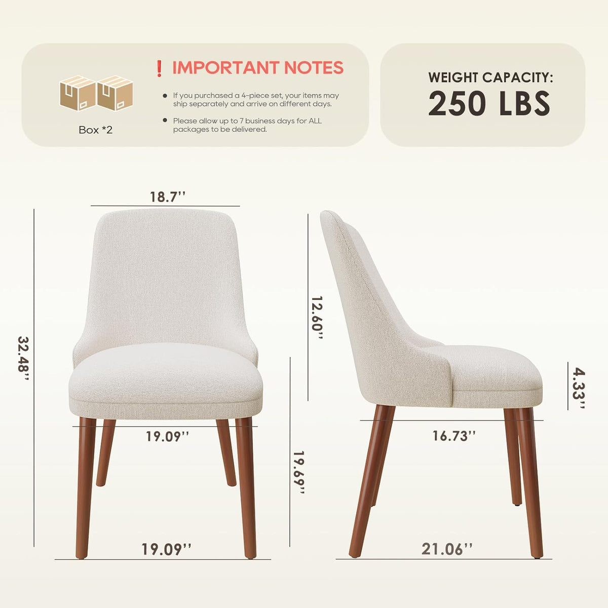 MALOL Upholstered Dining Chairs Set of 4, High-Back Dining Room Chair with Wood Legs, Padded Kitchen Chairs for Dining Room/Restaurant/Cafe, Beige