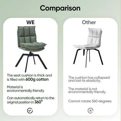Swivel Dining Chairs Set of 6, Mid-Century Modern Chairs with Linen Fabric, High Back with High-Density Stuffed PP Cotton & Automatic Swivel Metal Legs, Suitable for Kitchen & Living Room(Green)