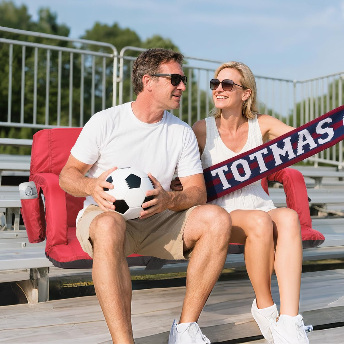 Sportneer Stadium Seats with Back Support: 2.5'' Thick Comfy Cushion 6 Adjustable Angle Bleacher Seat with Armrest - 2 Large Pockets, 2 Cup Holders Stadium Chair for Sport Events Concerts Parks