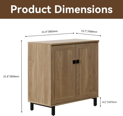 FENSULN Buffet Sideboard Cabinet Farmhouse Modern 3 in1 Storage Cabinet with Adjustable Shelves for Kitchen, Coffee Bar, Living Room, Oak