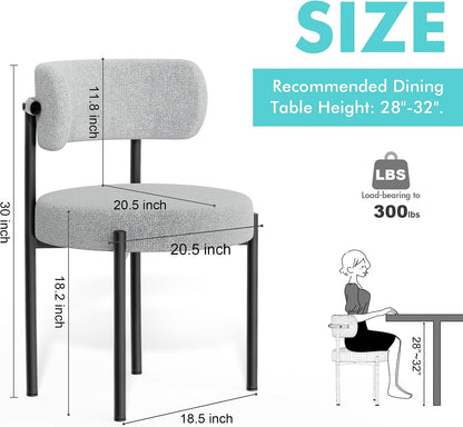 PatioPerk Boucle Dining Chairs Set of 6, Light Gray Mid Century Morden Chair with Curved Backrest, Round Upholstered Sherpa with Metal Legs, Suitable for Various Kitchen Styles