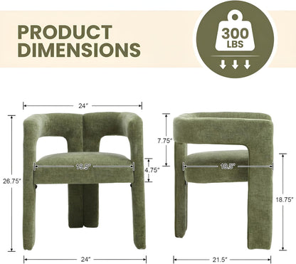VESCASA Modern Barrel Dining Chairs Set of 2 with Open Back, Chenille Upholstered Accent Kitchen Armchairs with Wood Legs for Dining Room Reception Small Space, Green