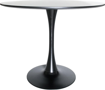 LeisureMod Bristol 35" Round Dining Table, Modern MDF Wood in Black Metal Pedestal Base Accent Table Mid-Century Café Table, Kitchen Dining Room Furniture (Black)