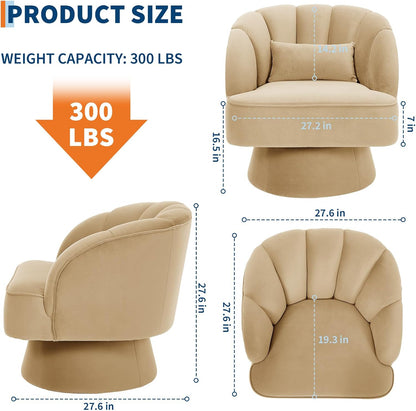 GarveeHome Modern 360° Swivel Velvet Barrel Accent Armchair – Striped Backrest & Plush Padding, Comfy Round Lounge Chair for Living Room, Bedroom, Reading Nook